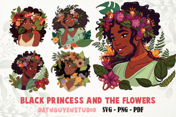 BLACK PRINCESS and the FLOWERS Bundle: Graphics for Crafts