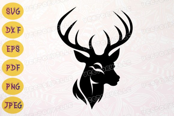 Cute Deer Head SVG Cut File Antlers DXF Graphics Freebies