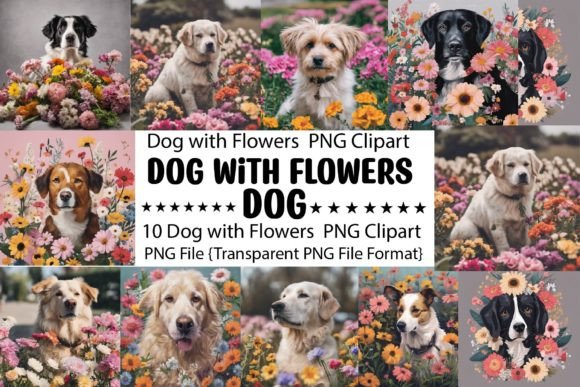 Dog with Flowers PNG Bundle: Graphics and Freebies for Crafters