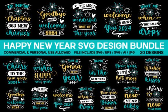 Happy New Year Svg Bundle: Graphics for Crafts