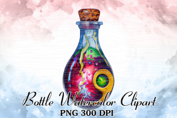 Retro Cute Bottle Watercolor Clipart for Crafts & Graphics