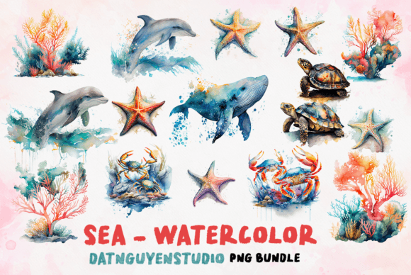 Watercolor Animal Ocean Sublimation PNG: A Versatile Graphic for Crafts and Graphics